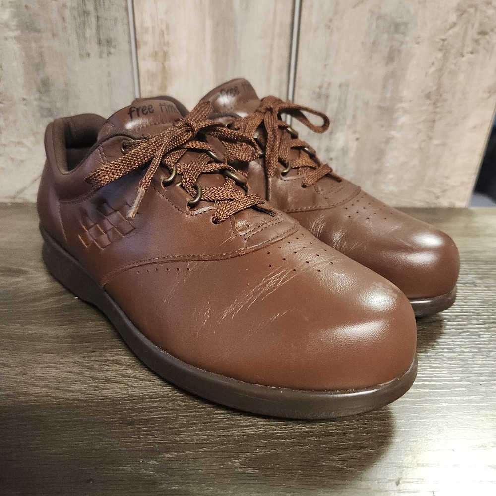 SAS Free Time Shoes Womens 8.5 M Brown Leather Lace Up Comfort Casual Sneakers